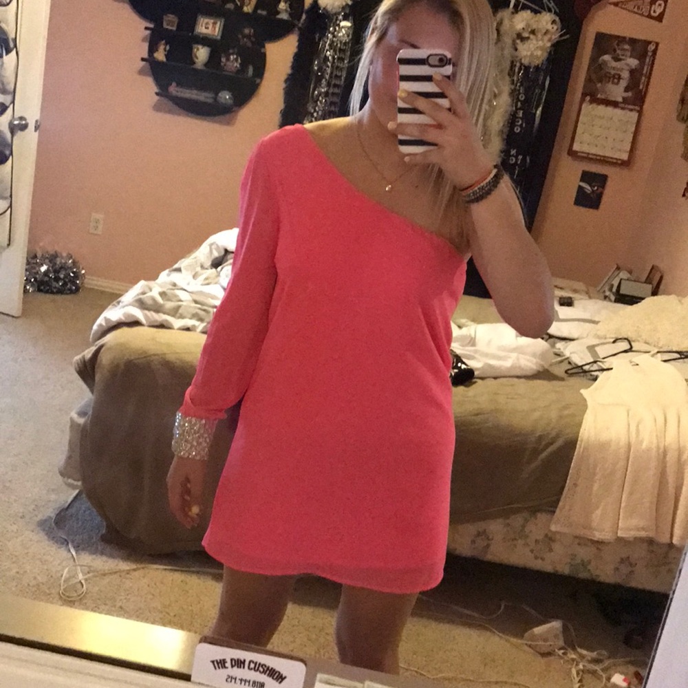 Pink formal one sleeve dress