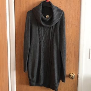 Dark grey sweater dress with slouch neck
