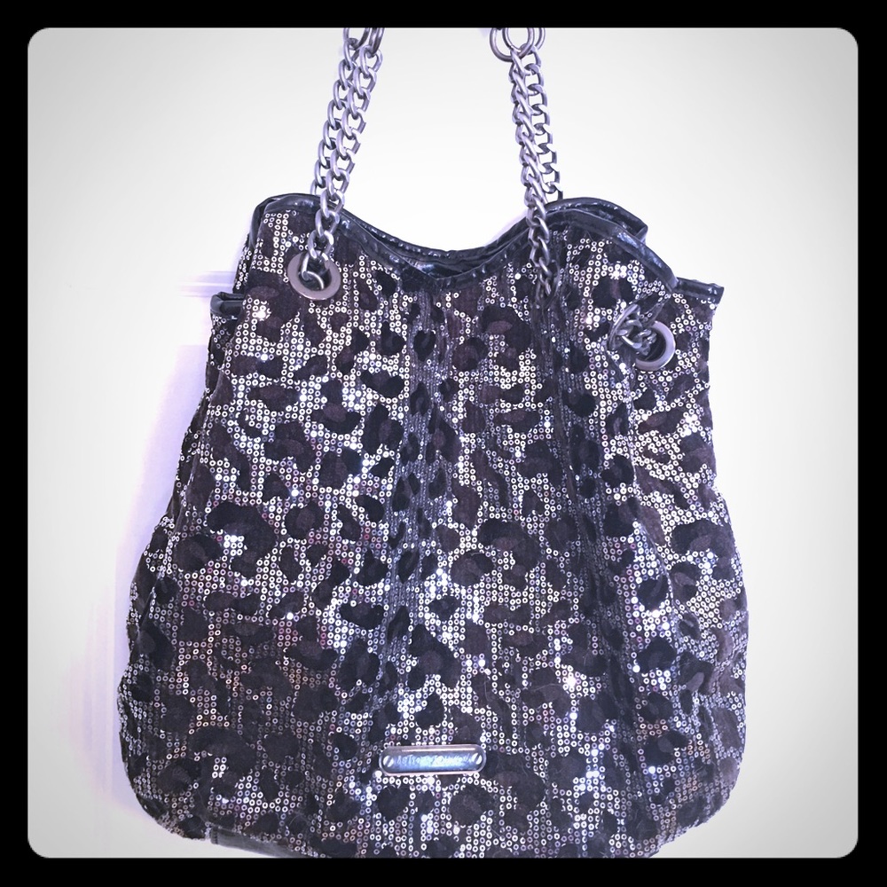 Betsey Johnson silver sequin cheetah hobo bag