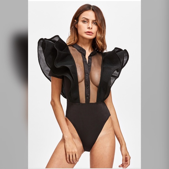 Onyx Sheer Ruffle Bodysuit - Picture 3 of 8