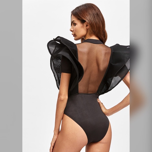 Onyx Sheer Ruffle Bodysuit - Picture 4 of 8