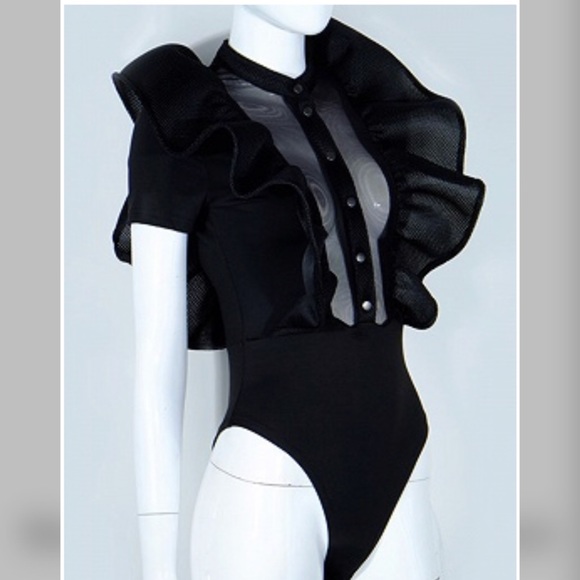 Onyx Sheer Ruffle Bodysuit - Picture 5 of 8