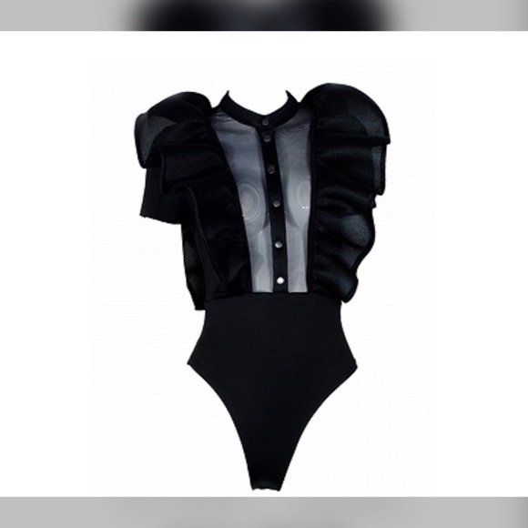 Onyx Sheer Ruffle Bodysuit - Picture 6 of 8