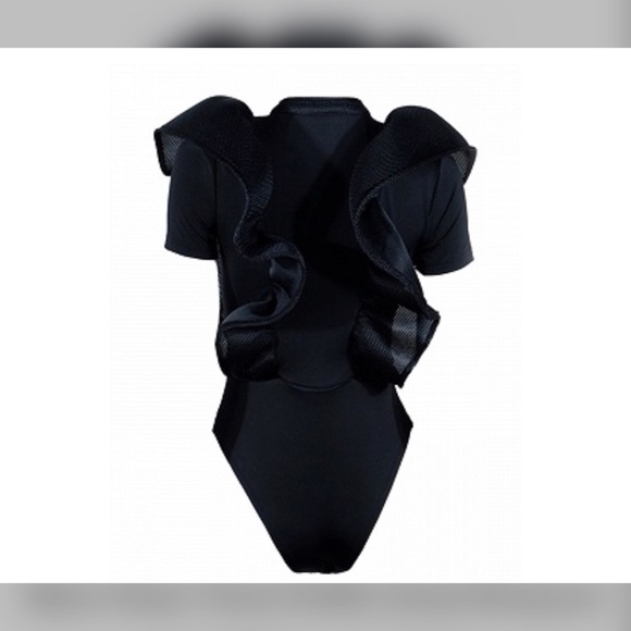 Onyx Sheer Ruffle Bodysuit - Picture 7 of 8