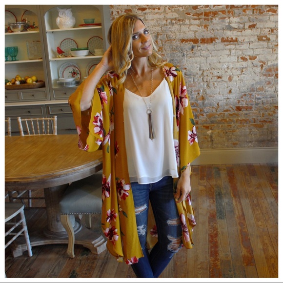 ✨LAST ONE✨Mustard floral long open cardigan - Picture 5 of 8