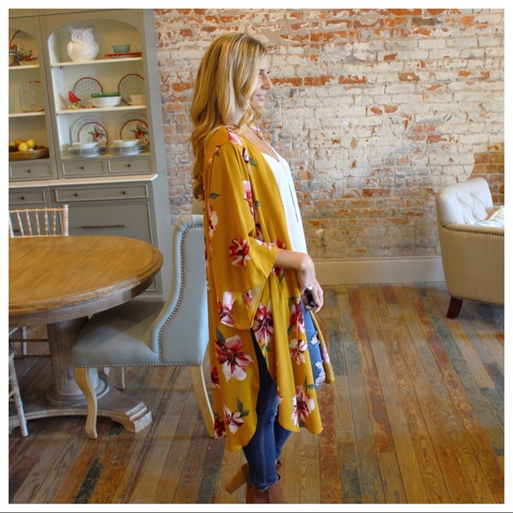 ✨LAST ONE✨Mustard floral long open cardigan - Picture 6 of 8