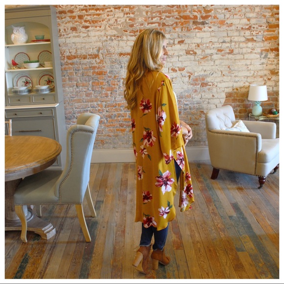 ✨LAST ONE✨Mustard floral long open cardigan - Picture 7 of 8