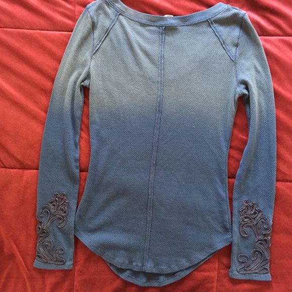 Free People Ombré Thermal Shirt with Lace Cuffs - Picture 5 of 6