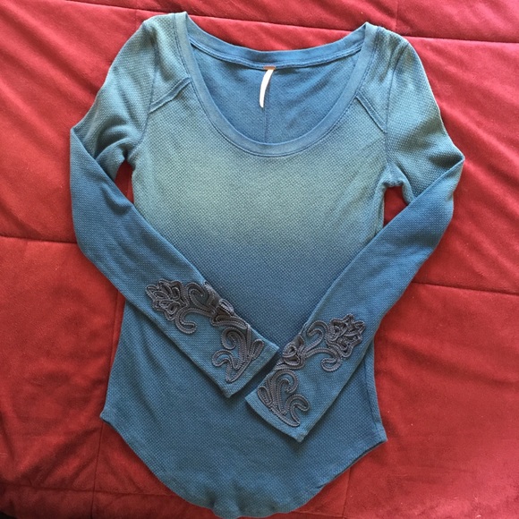 Free People Ombré Thermal Shirt with Lace Cuffs - Picture 6 of 6