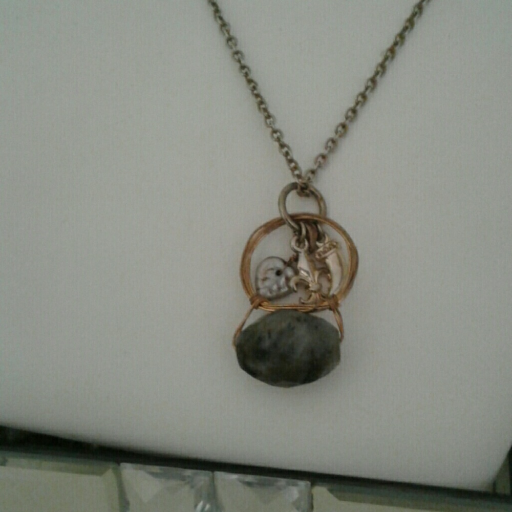 Green Stone & Charms Necklace