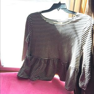 Free People Tan Black Striped Shirt 