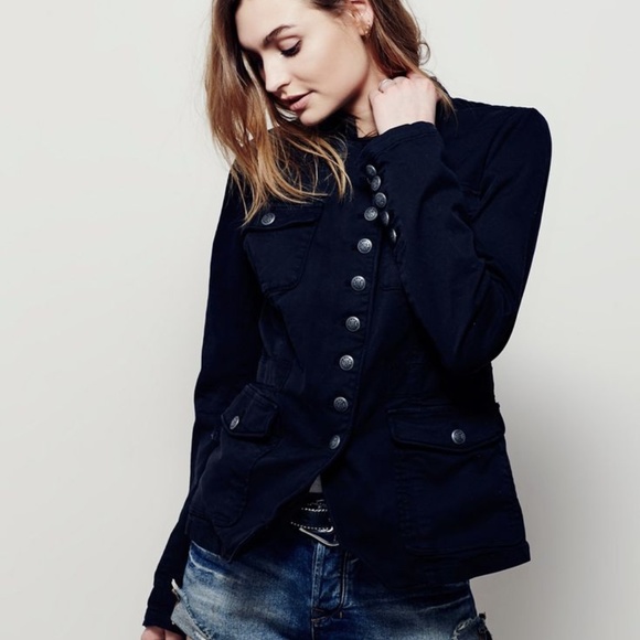 Free People Jackets & Blazers - Free People black denim military style blazer