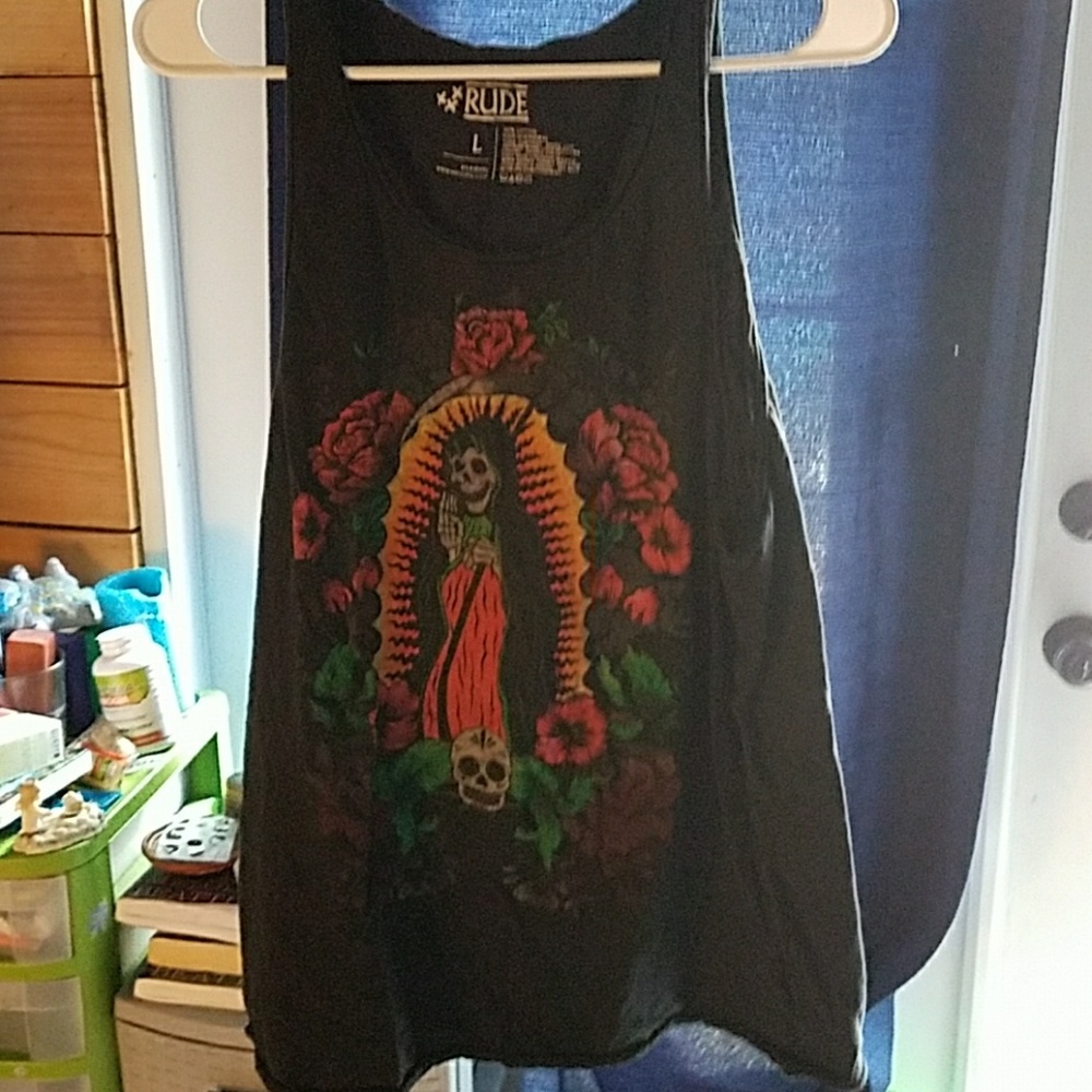 Black sleeveless Skull w/ Roses top XXX Rude