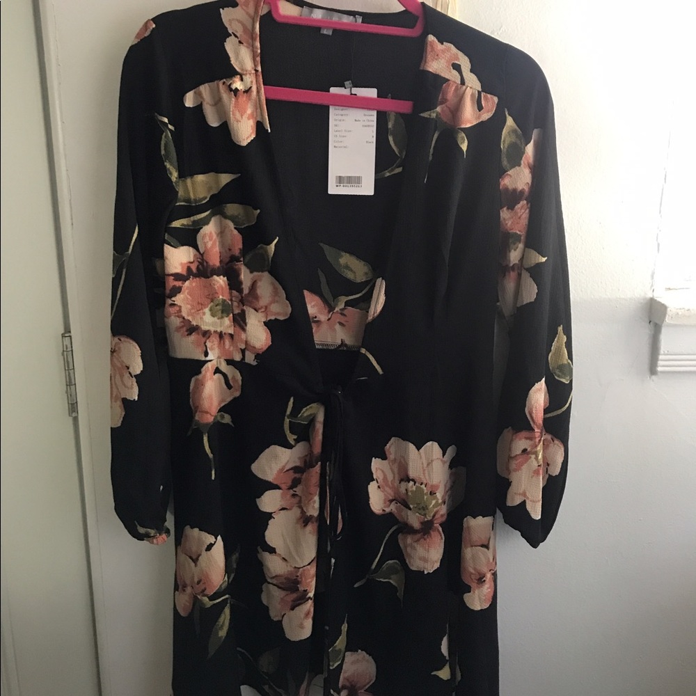 Black floral wrap dress. Size large