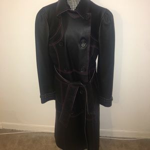Moda Internationa Black Leather Trench Coat Sz. 6