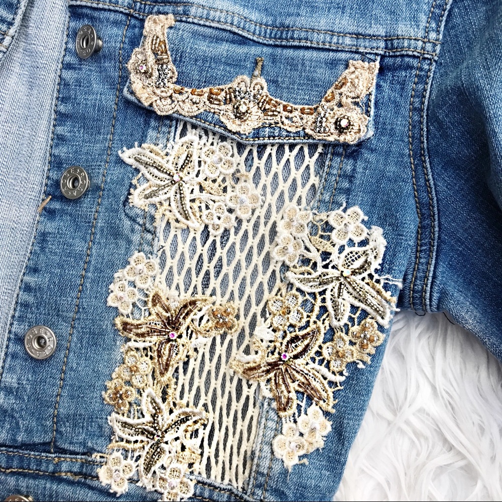 • Vintage • Crochet Detail Jean Jacket - Picture 3 of 4