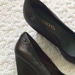 Aerosoles brown leather loafer wedges