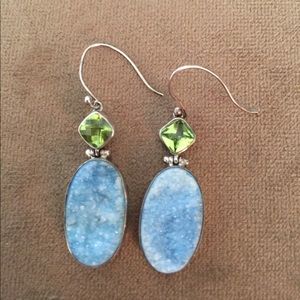 Sterling silver peridot and geode earrings
