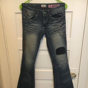 Distressed flare jeans