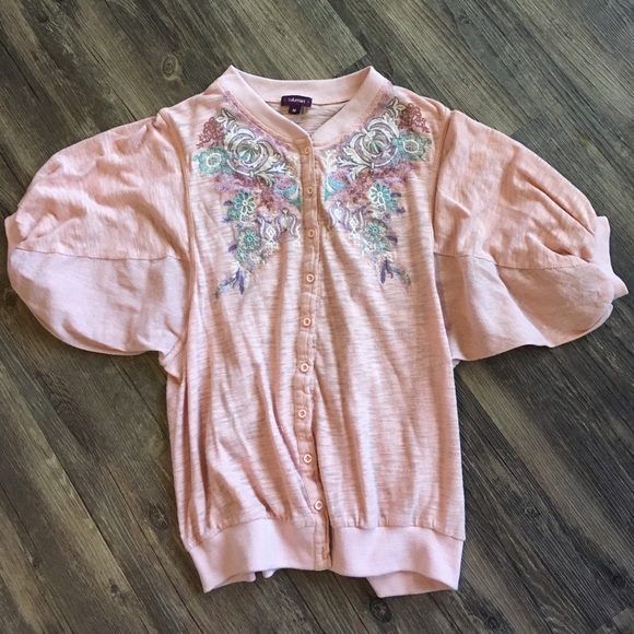 Blush Lulumari Knit Embroidery Sweater | Sz M - Picture 1 of 3