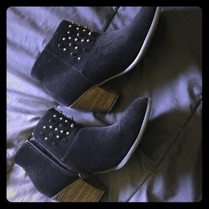 Gothic Black Velvet Studded Ankle Boots