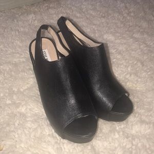 Black leather sling back Steve Madden wedges