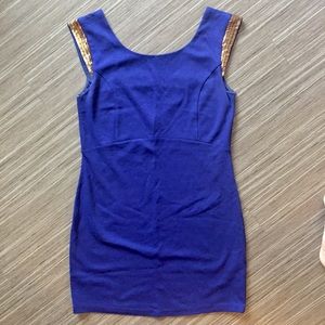 Royal blue dress with gold detail