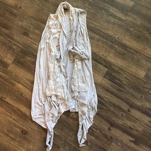 Heather Gray Sleeveless Cardigan with Lace | Sz M