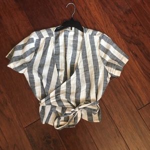 Blue and white striped urban outfitters crop top