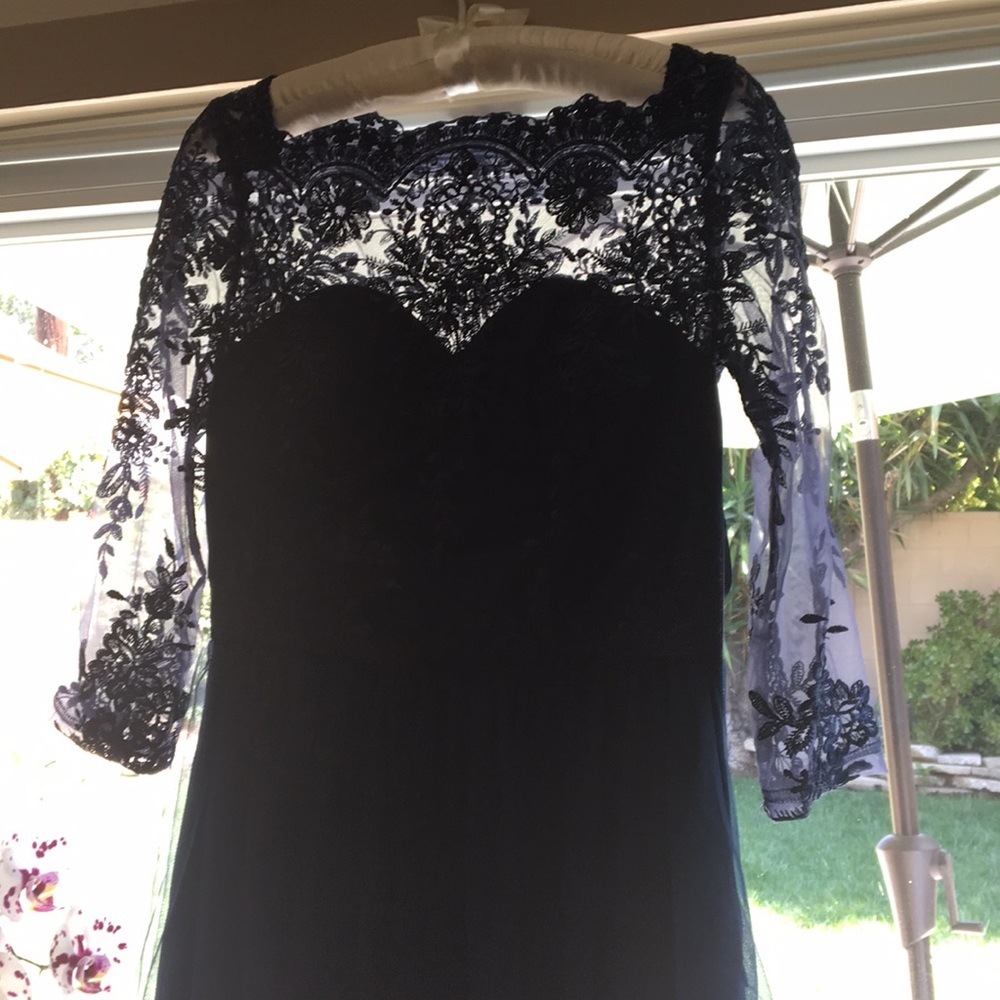 Bridesmaid, party dress, dark blue, lace, Tulle - Picture 2 of 7