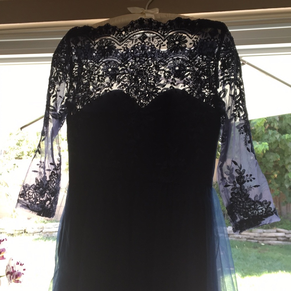 Bridesmaid, party dress, dark blue, lace, Tulle - Picture 3 of 7