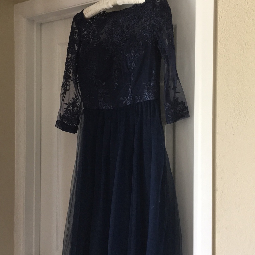 Bridesmaid, party dress, dark blue, lace, Tulle - Picture 5 of 7