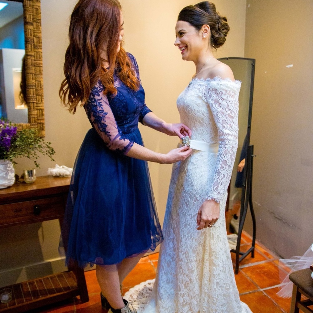 Bridesmaid, party dress, dark blue, lace, Tulle - Picture 7 of 7