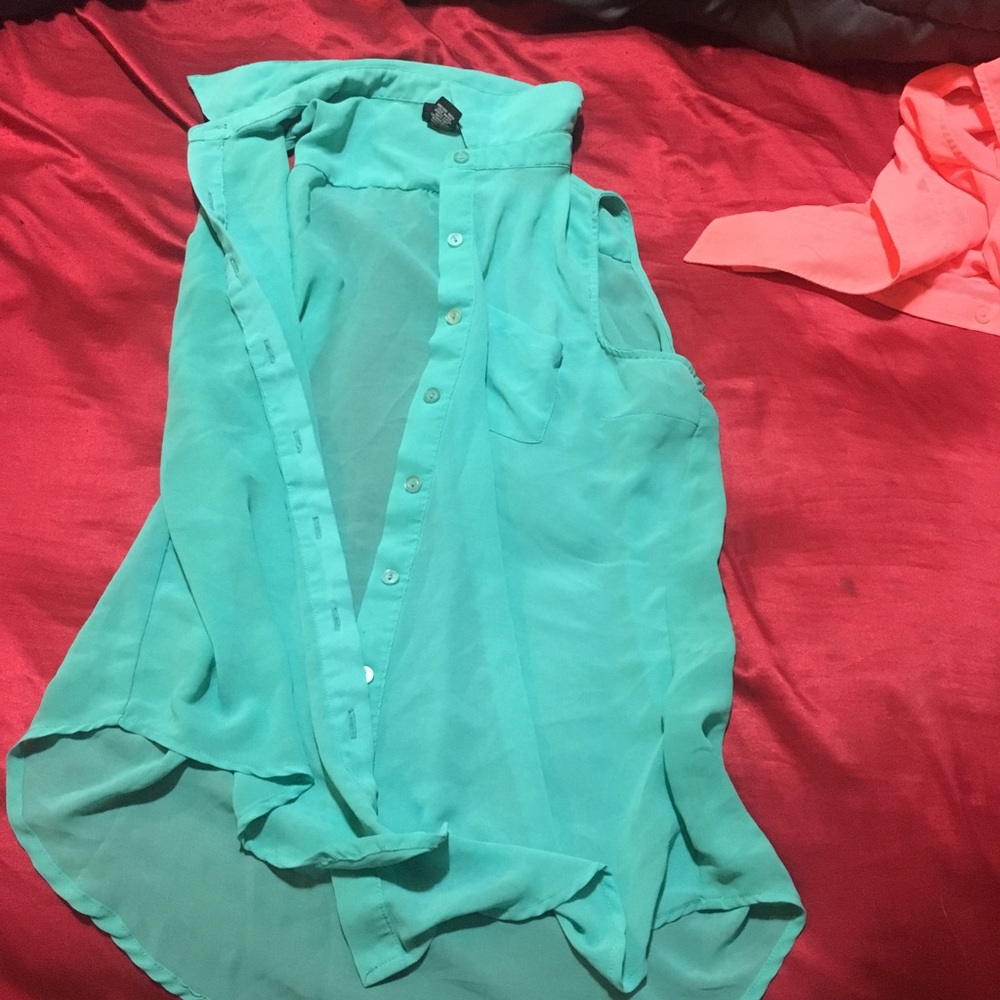 Teal green button down