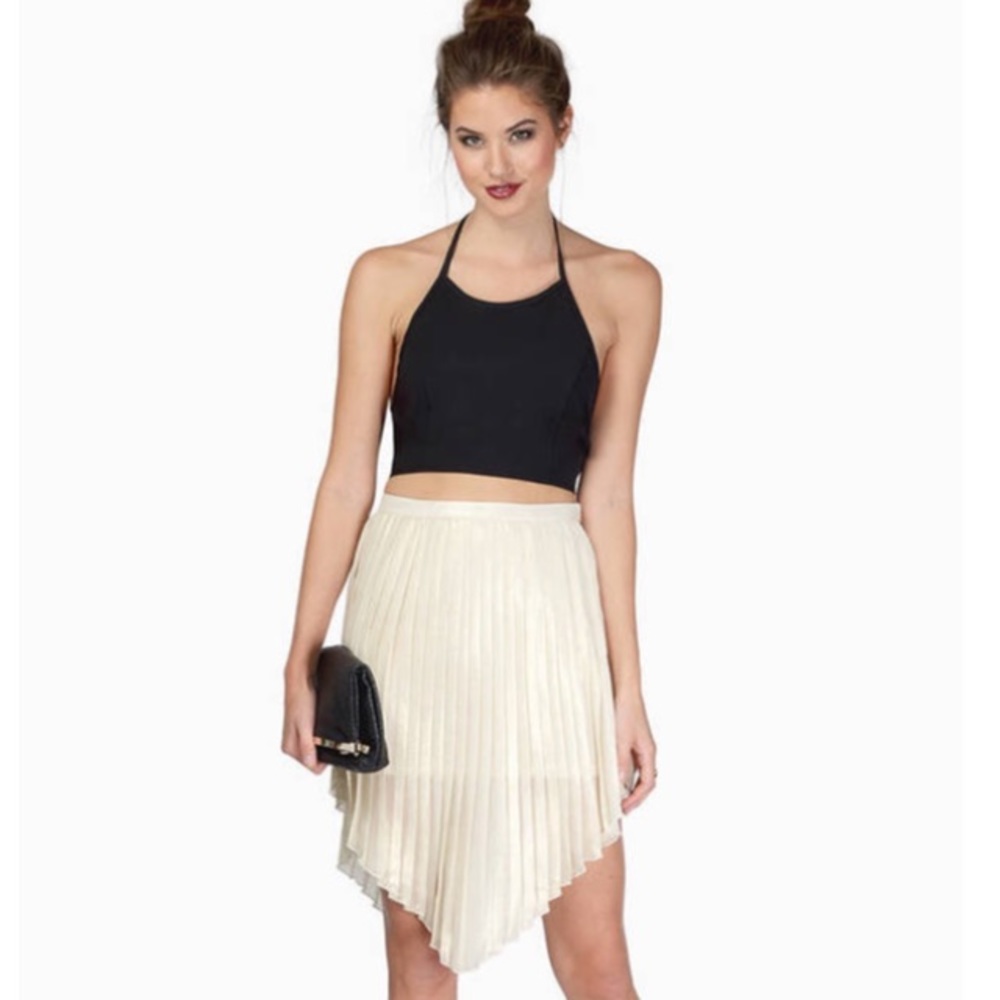 Tobi gold metallic pleated skirt