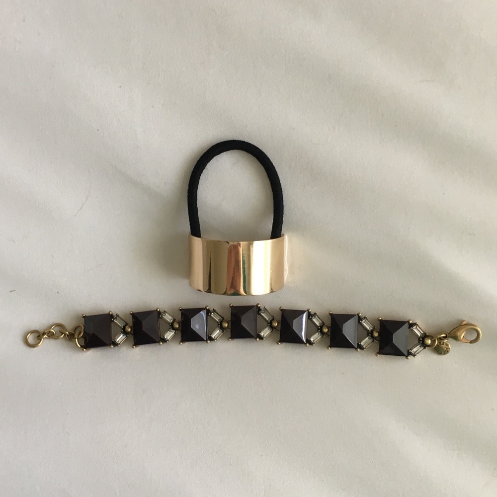 J Crew hair tie and J Crew burgundy bracelet