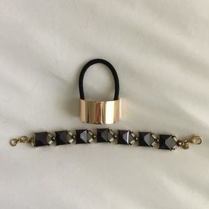 J Crew hair tie and J Crew burgundy bracelet