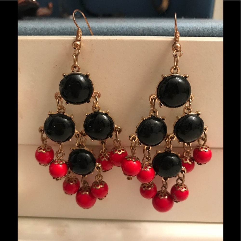 Red and black dangle earrings