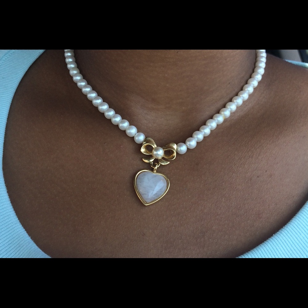 Napier faux pearl necklace with stone