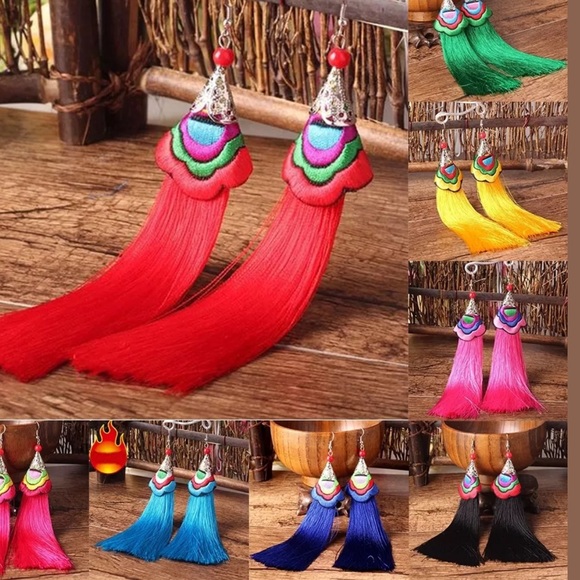 Unique Long Fringe Earrings - Picture 2 of 6