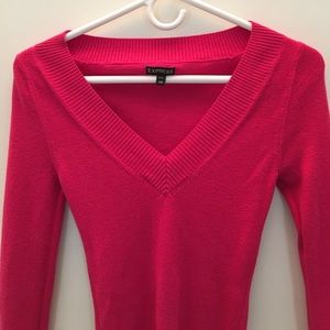 Express bright pink v-neck sweater