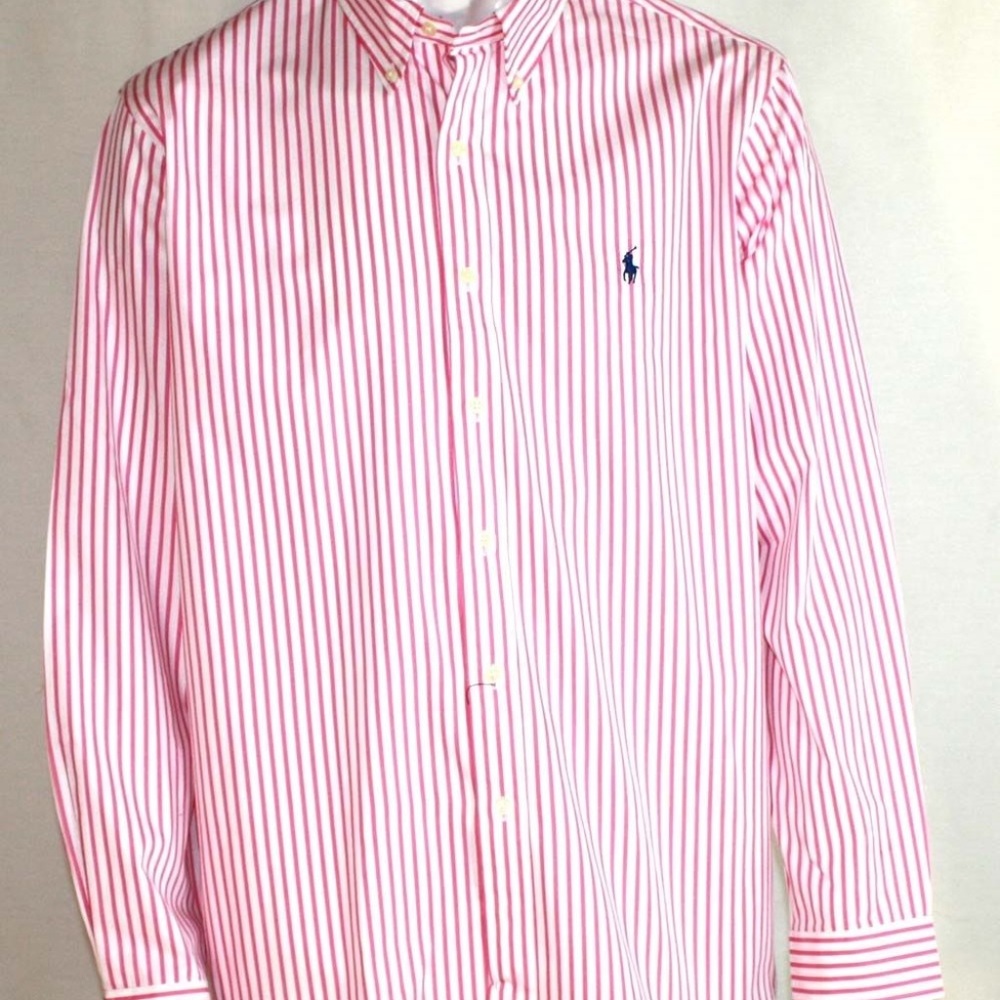 NEW Ralph Lauren Men's Pink Striped Poplin Shirt L