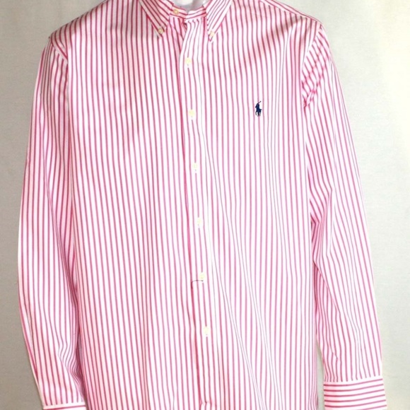 NEW Ralph Lauren Men's Pink Striped Poplin Shirt L - Picture 1 of 3