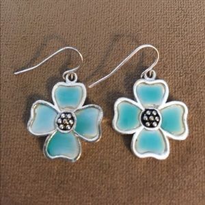 NWOT. Sterling silver blue flower earrings.