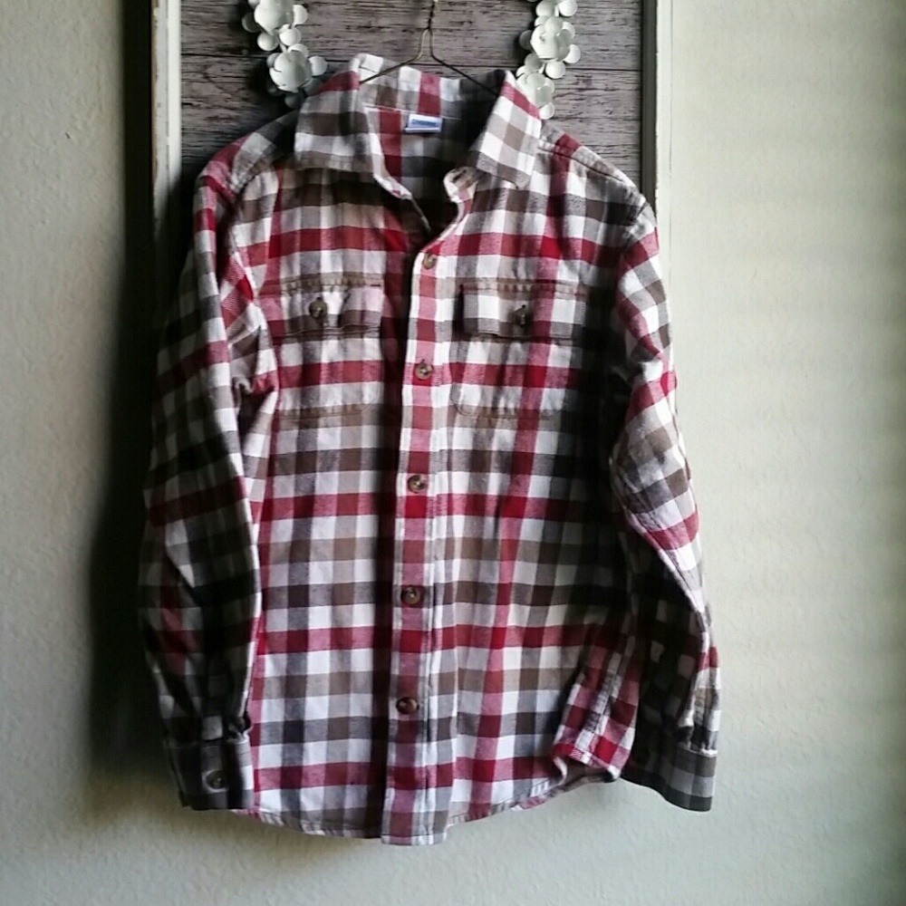 Red and Brown Button Down Shirt