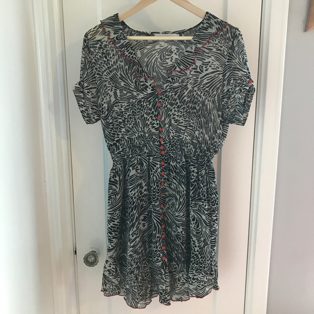 Black and White Dress with Red Satin Buttons