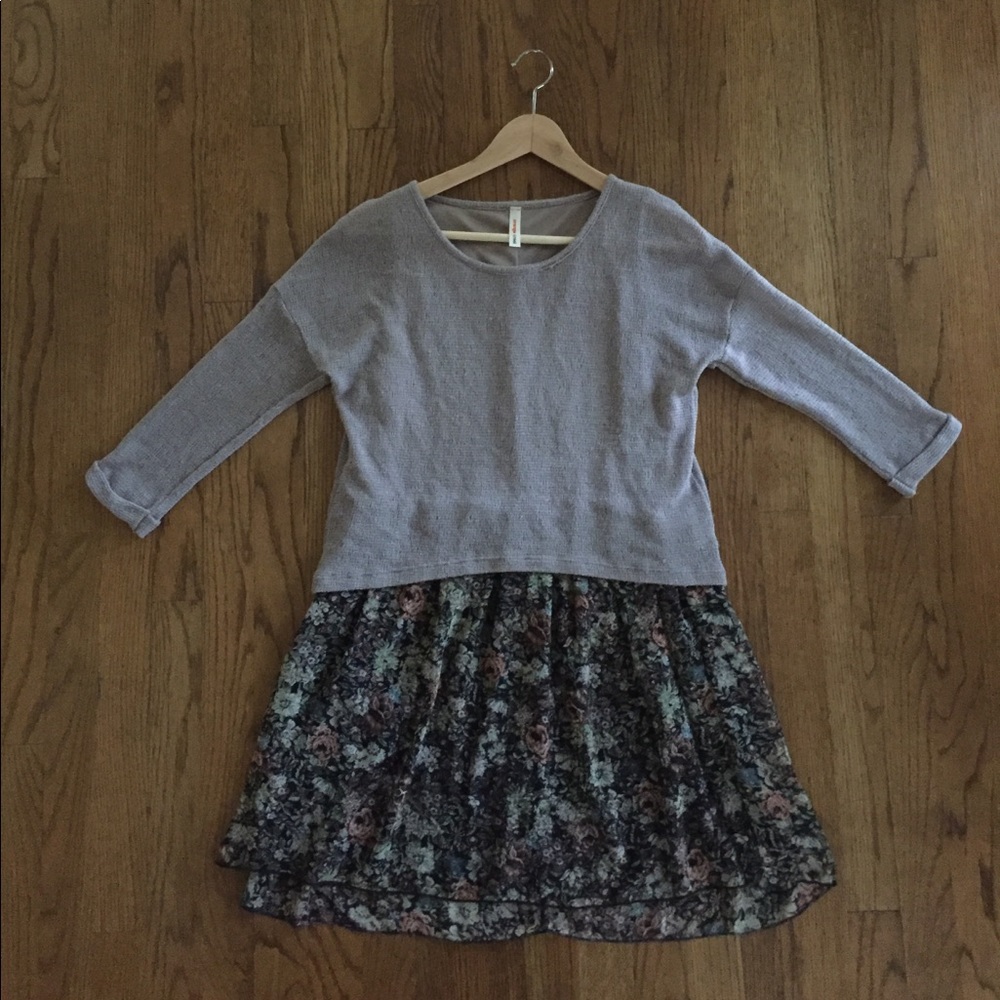 Grey blouse with fall floral underlay