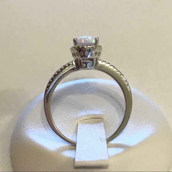 💕TOP SELLER💕 Silver White Lab Opal Ring with CZ, Silver Rings, Engagement Ring - Picture 2 of 7