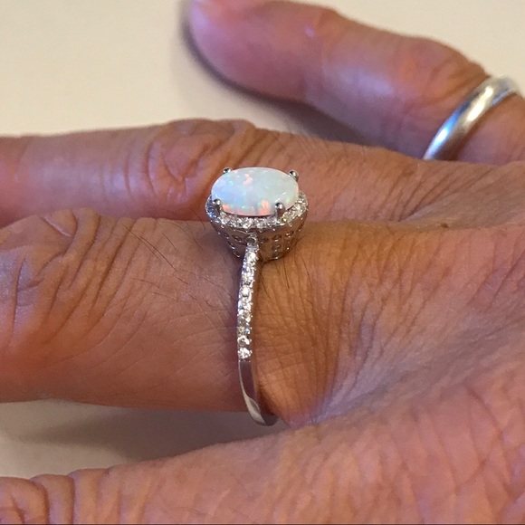 💕TOP SELLER💕 Silver White Lab Opal Ring with CZ, Silver Rings, Engagement Ring - Picture 6 of 7