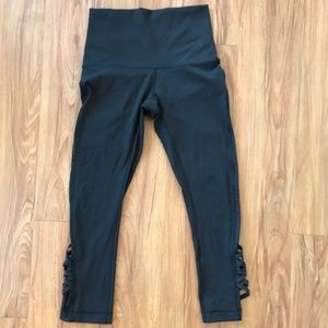 Lululemon Black Crop Leggings Sheer Sides Crosses